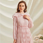 French Sweet Lace Collar long sleeve lavender ruffled dress with pleats