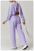 Lavender long sleeve athletic wear set for fashion-forward autumn workouts