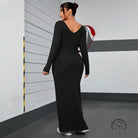 Winter minimalist slim fit sheath dress in long-sleeved black maxi style