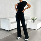 Black high-waisted flared langry fashion trousers in yoga set