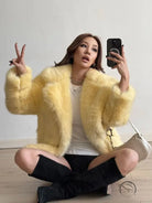 Yellow faux fur Langry fashion jacket with zipper and pockets