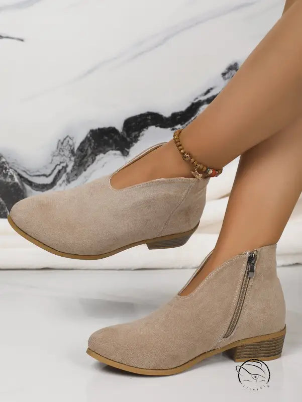 Beige suede ankle boots in Winter Cute Boot with free shipping