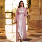 Langry fashion lavender silk abaya with silver embellishments and belt