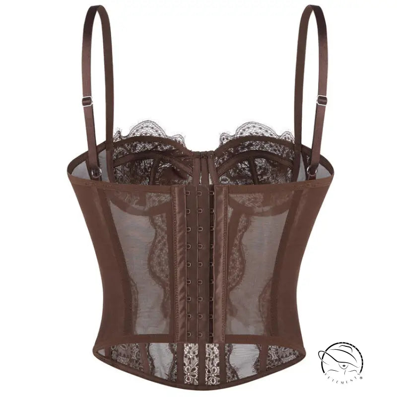 Brown lace langry fashion camisole outerwear top bra with adjustable straps and hooks