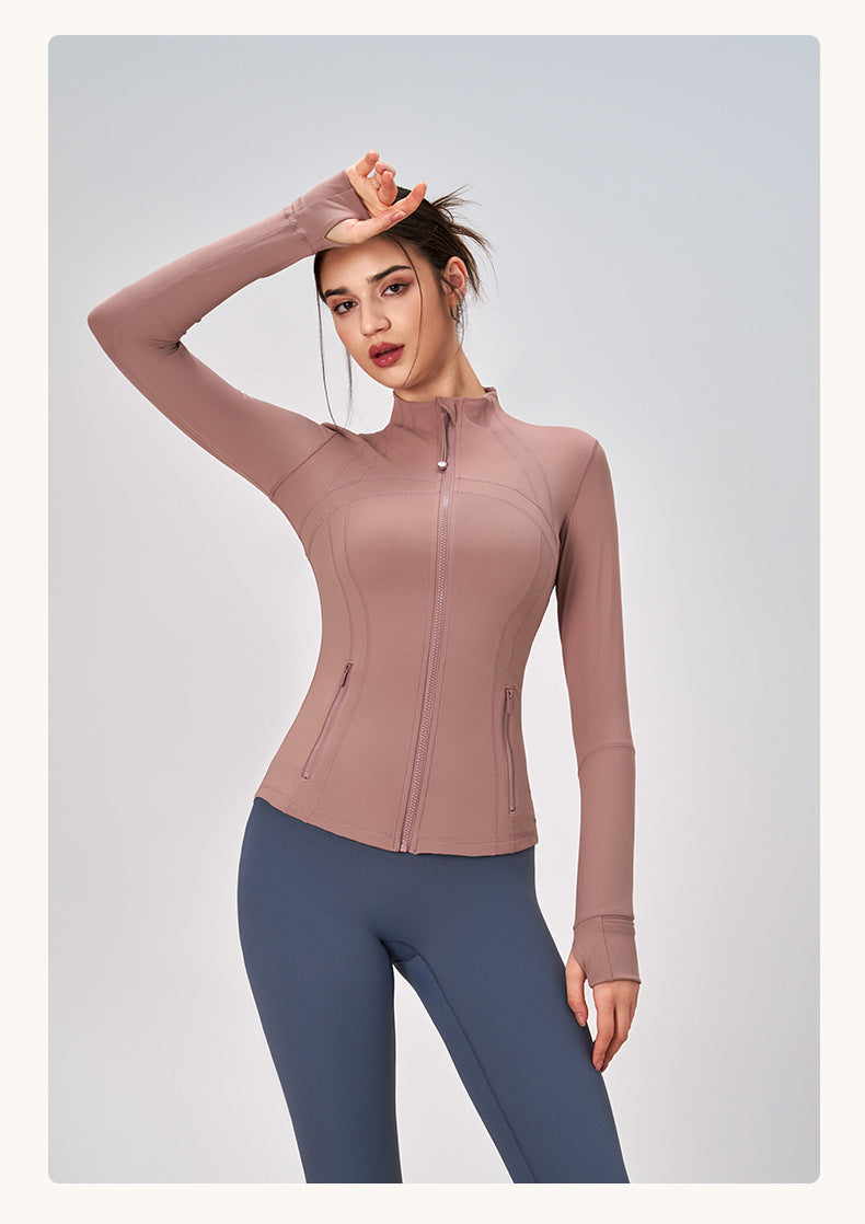Winter Zipped Stand Collar Slim Fit Sports Outdoor Long Sleeve Yoga