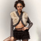 Langry fashion cropped ultra short plush cardigan with fur trim