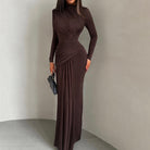 Winter Pleated Round Neck Slim Fit Dress