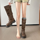 Waste Soil Brown Wrinkle High Tube Pile Long Boots