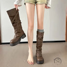 Waste Soil Brown Wrinkle High Tube Pile Long Boots