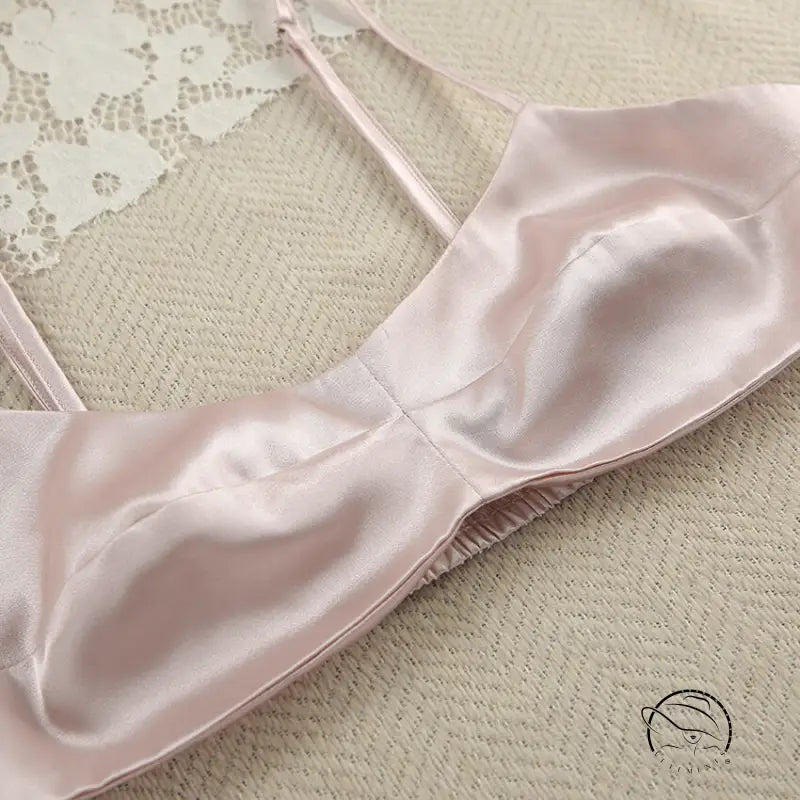 Light pink satin bralette with lace in Langry winter pajamas set