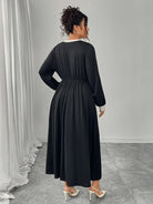 Plus size black maxi dress with white trim and pleated skirt by Langry fashion