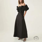 Graceful tube black off-the-shoulder floral maxi dress langry