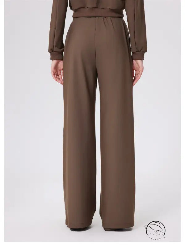 Brown loose fitness warm pants with elastic waistband and side pockets