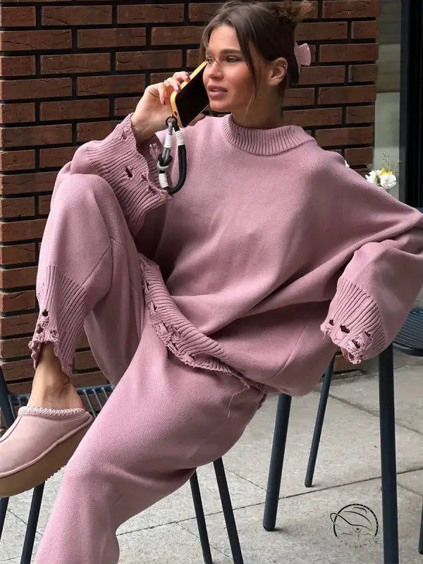 Winter Knitted Ankle Tight Pants Turtleneck Sweater Set