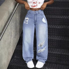 Ripped baggy match denim long jeans for versatile style