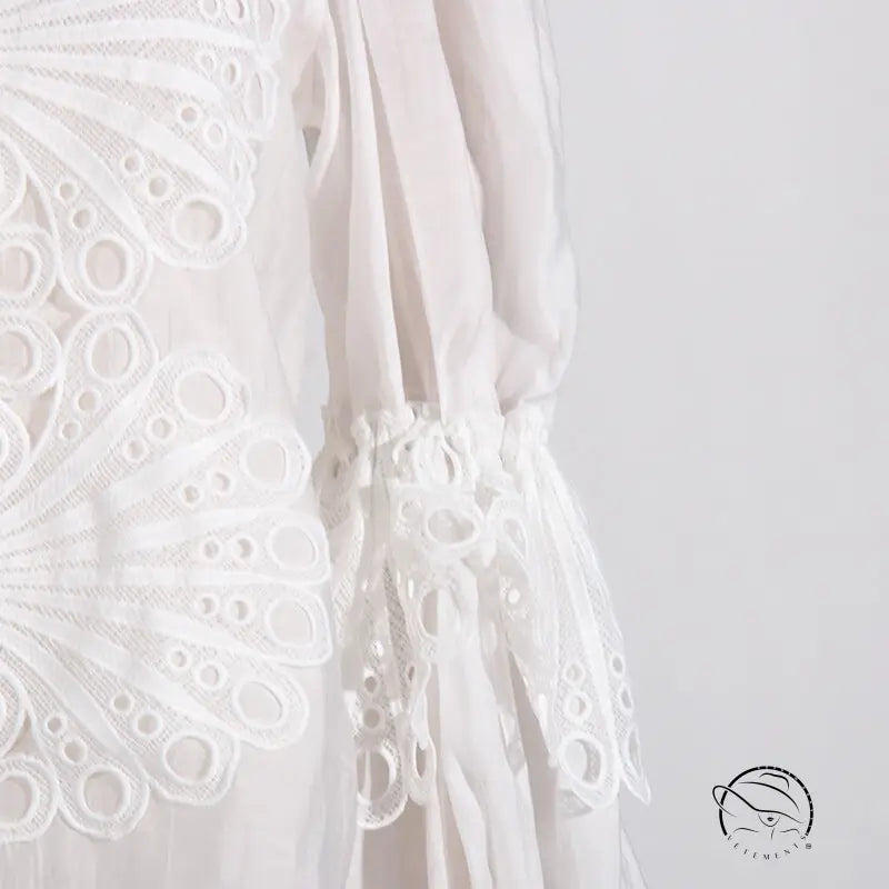 White eyelet-embroidered dress in French artistic palace embroidery jumpsuit