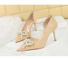 Cute Rhinestone Pearl Bow High Heels