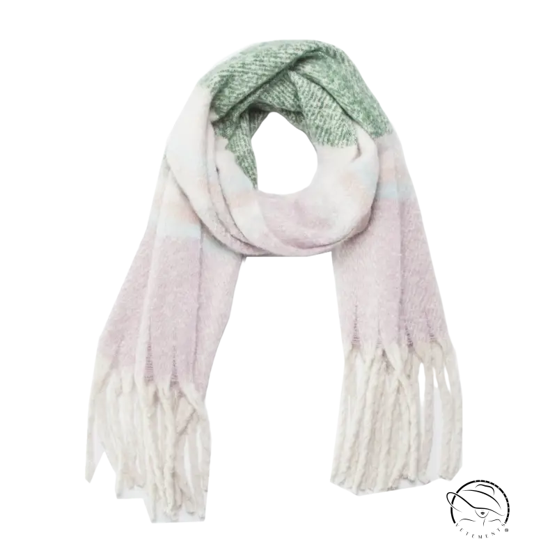 Warm wool scarf in soft light pink yellow gradient with fringed ends