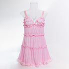 Pink Langry Fashion Chiffon Nightgown with Lace Trim