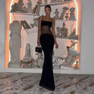 Elegant slim dress with black sheer-paneled gown