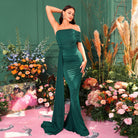Elegant emerald green off-shoulder mermaid gown from Captivating Evening Dress collection