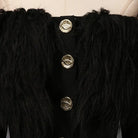 Elegant langry fashion black fur blazer with silver buttons and Chanel logo