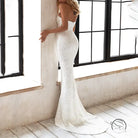 Strapless slim fit dress in white sequins, fitted gown