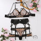 Complex Craft black lace lingerie set with floral embroidery