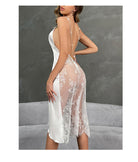 Langry fashion white satin slip dress with eyelash lace overlay