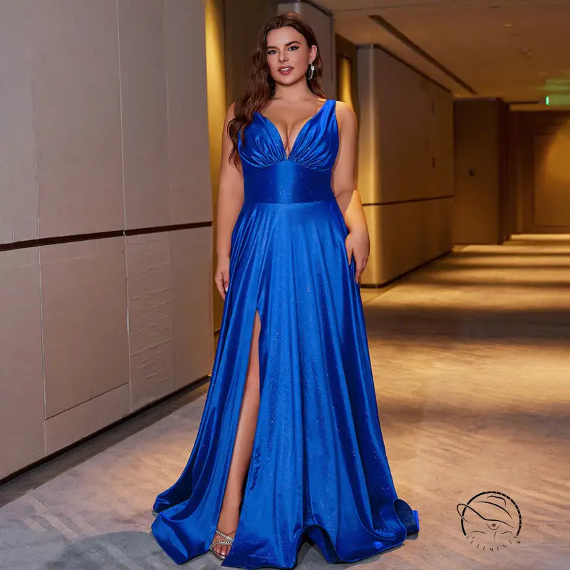 Elegant slim fit party dress in blue evening gown style