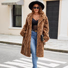 Modern retro faux fur coat in brown snakeskin pattern