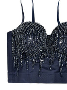 Elegant langry black beaded halter corset with intricate fashion design