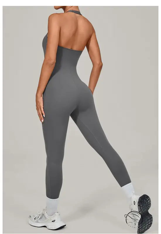 Gray halter yoga jumpsuit in langry fashion ملابس