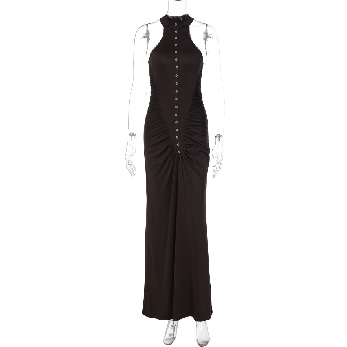 Langry black halter neck maxi dress with silver front buttons