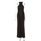 Langry black halter neck maxi dress with silver front buttons