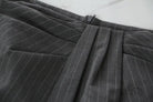 Dark grey pinstriped casual pants suit trousers with pleats and side zipper