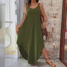 Olive green vacation casual halter spaghetti straps maxi dress