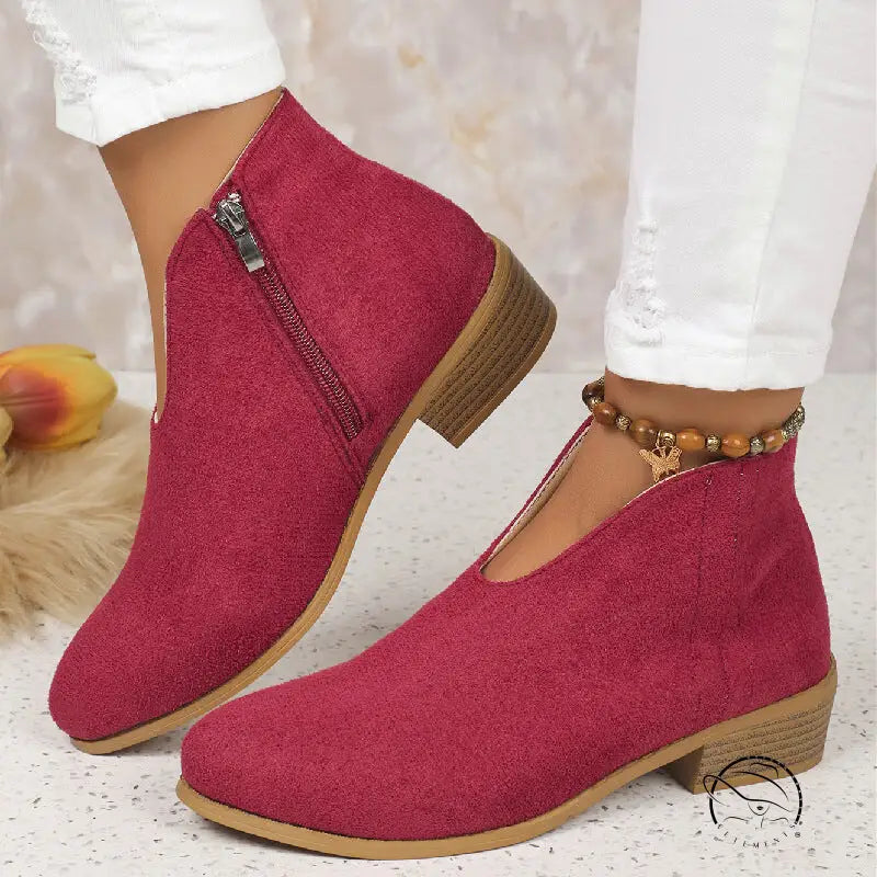 Burgundy suede ankle boots in Winter Cute Boot with free shipping