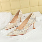 Elegant Langry cream snakeskin high heel pumps in fashion lace design