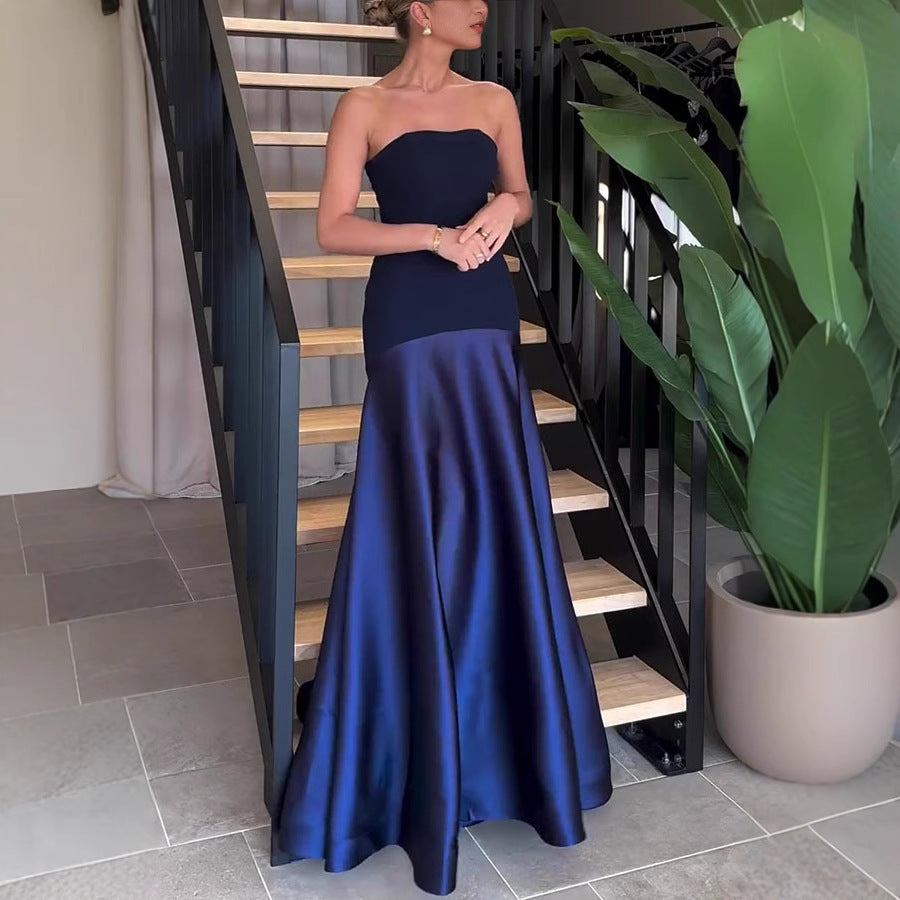 Strapless navy gown from Beautiful Satin Dress, perfect addition to any fashion wardrobe