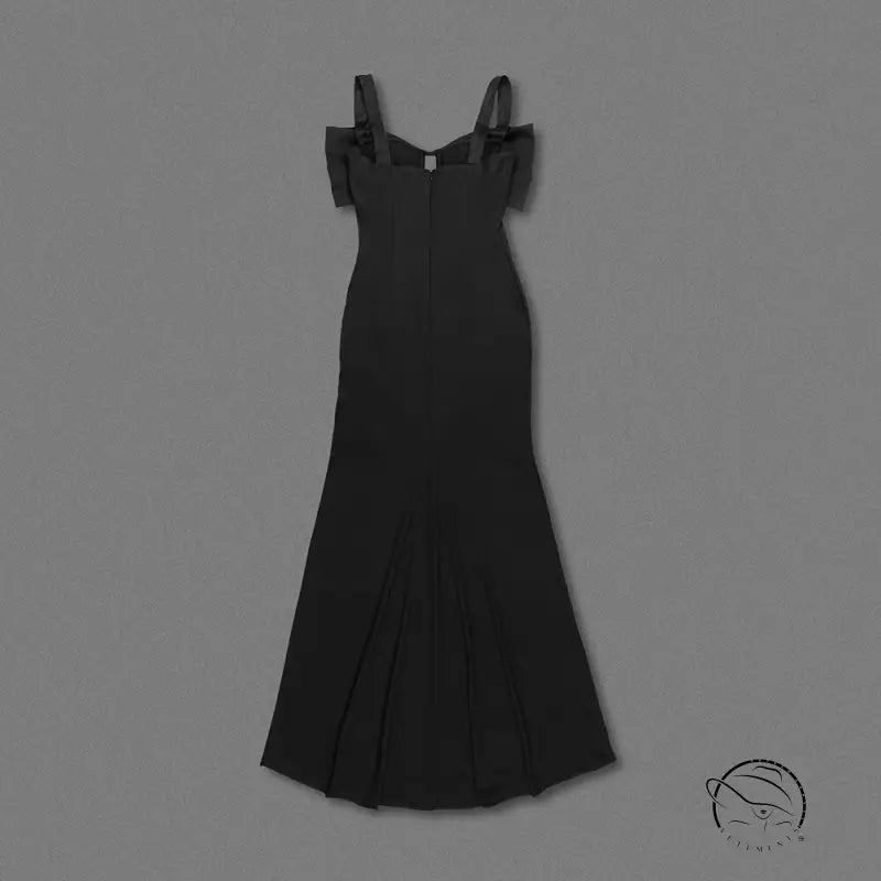 Elegant black rhinestone maxi dress with cold-shoulder straps