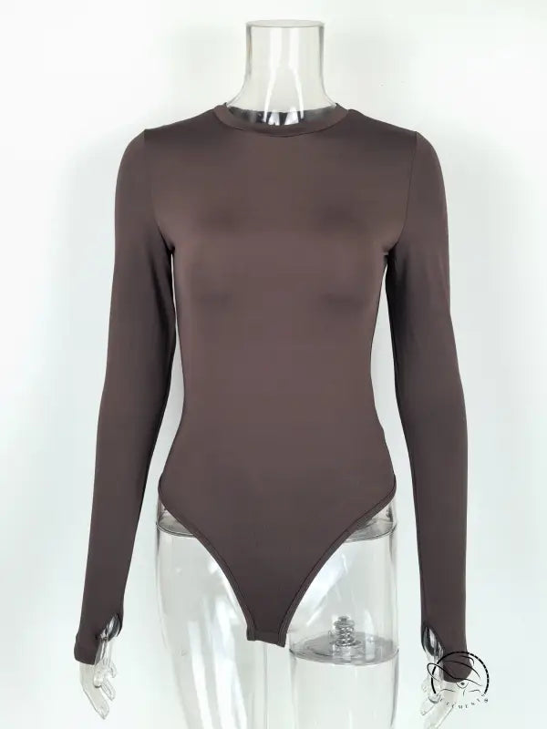 Brown long-sleeved langry fashion bodysuit on mannequin for autumn winter