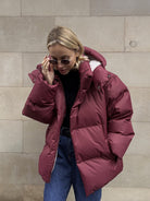 Burgundy puffer jacket from Cotton Coat Jacket, enhancing fashion and ملابس choices