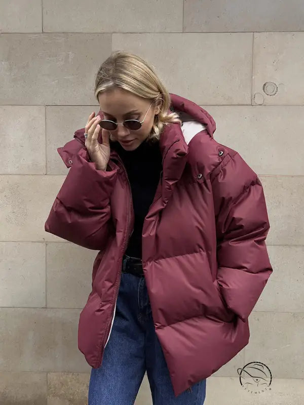 Burgundy puffer jacket from Langry fashion cotton coat collection