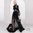 Elegant black lace and chiffon langry fashion gown