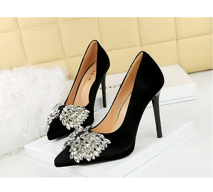 Rhinestone Bow Stiletto Waterproof High Heel