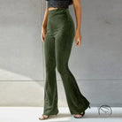 High waist pleuche sunken stripe green velvet flared pants