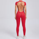 Vibrant red langry fashion yoga bodysuit with cut-out back