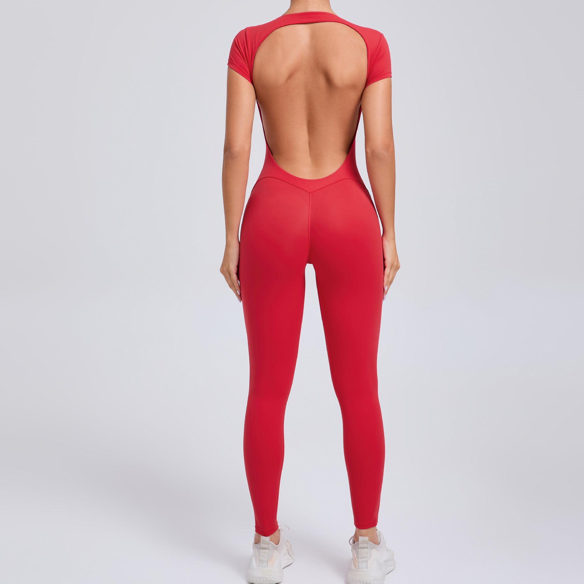 Vibrant red langry fashion yoga bodysuit with cut-out back