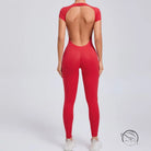 Vibrant red langry fashion yoga bodysuit with cut-out back
